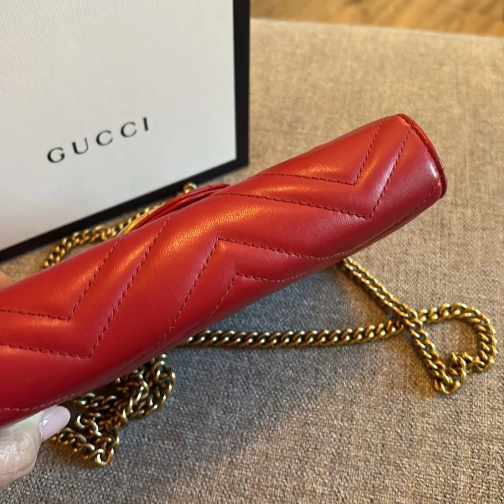 Gucci Red Chevron Quilted Leather Crossbody with Gold Double G